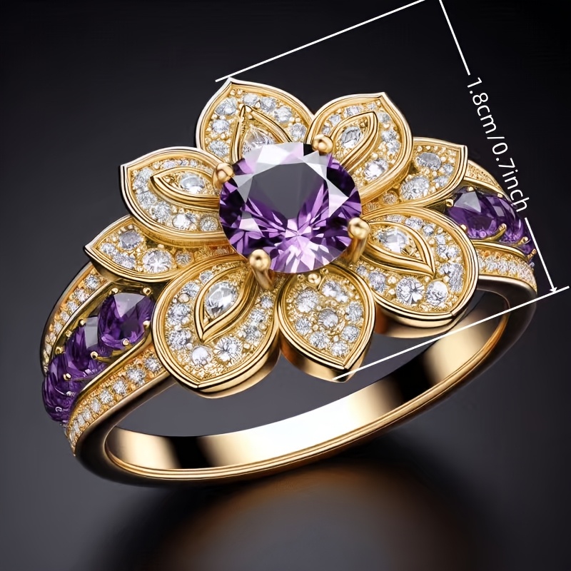 Women's Elegant Floral Ring with Synthetic Zirconia